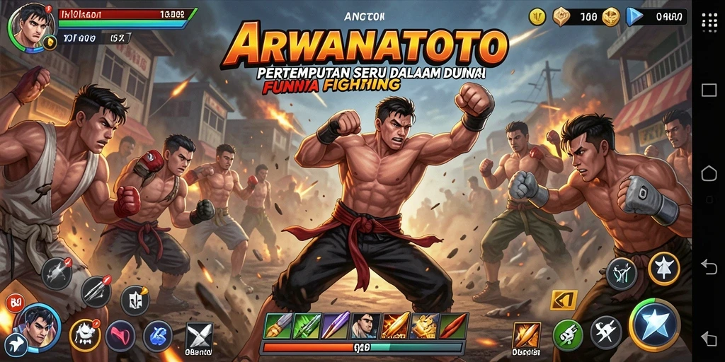 Screenshot permainan ARWANATOTO yang menunjukkan aksi pertarungan yang intens.