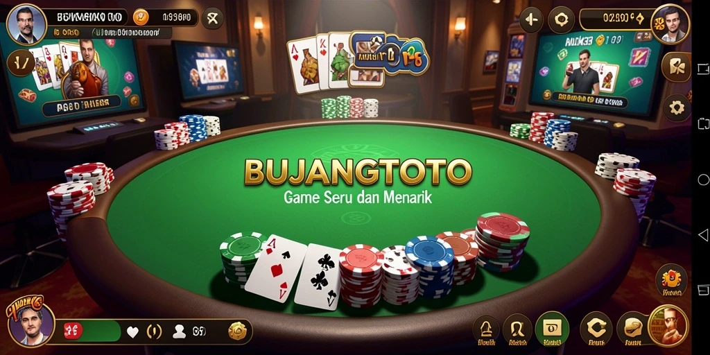 Screenshot gameplay BUJANGTOTO menampilkan aksi Poker yang seru.