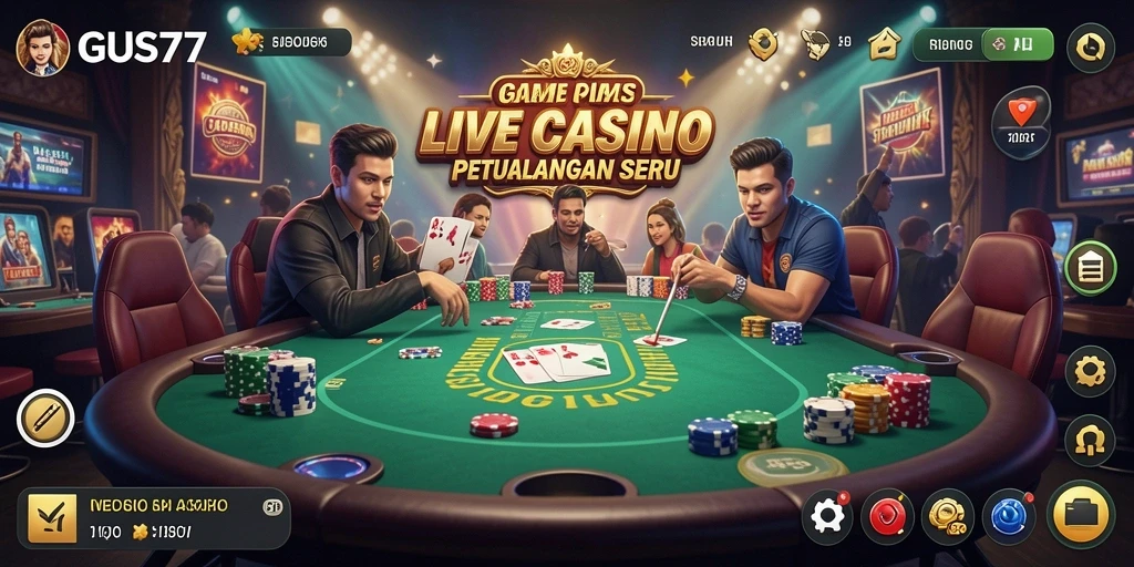 Tampilan gameplay GUS77 dengan dealer dan pemain interaktif di Live Casino.