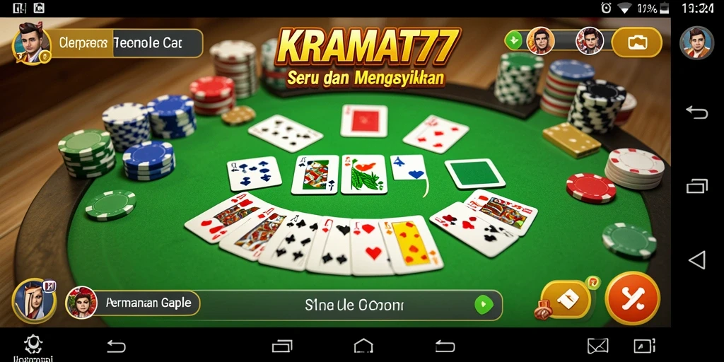 Screenshot gameplay KRAMAT77 menampilkan suasana permainan Gaple yang seru.