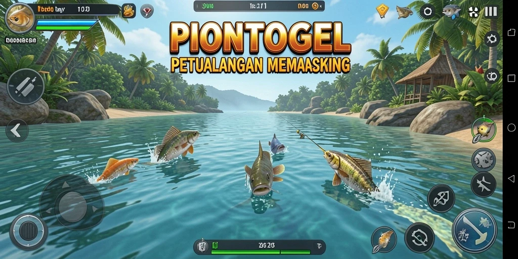 Screenshot utama <strong>PIONTOGEL</strong> menampilkan gameplay memancing yang mendebarkan.